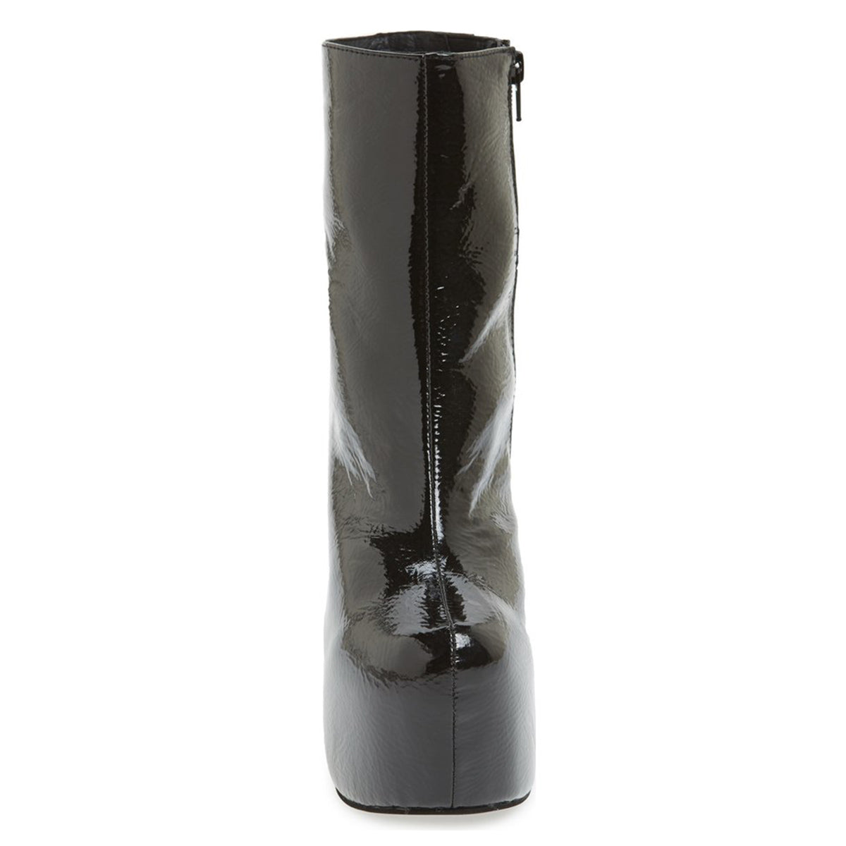 Black Glossy Cylindrical Heel Side Zipper Platform Ankle Boots