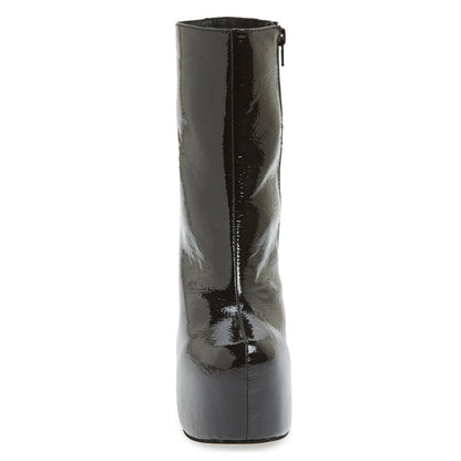 Black Glossy Cylindrical Heel Side Zipper Platform Ankle Boots