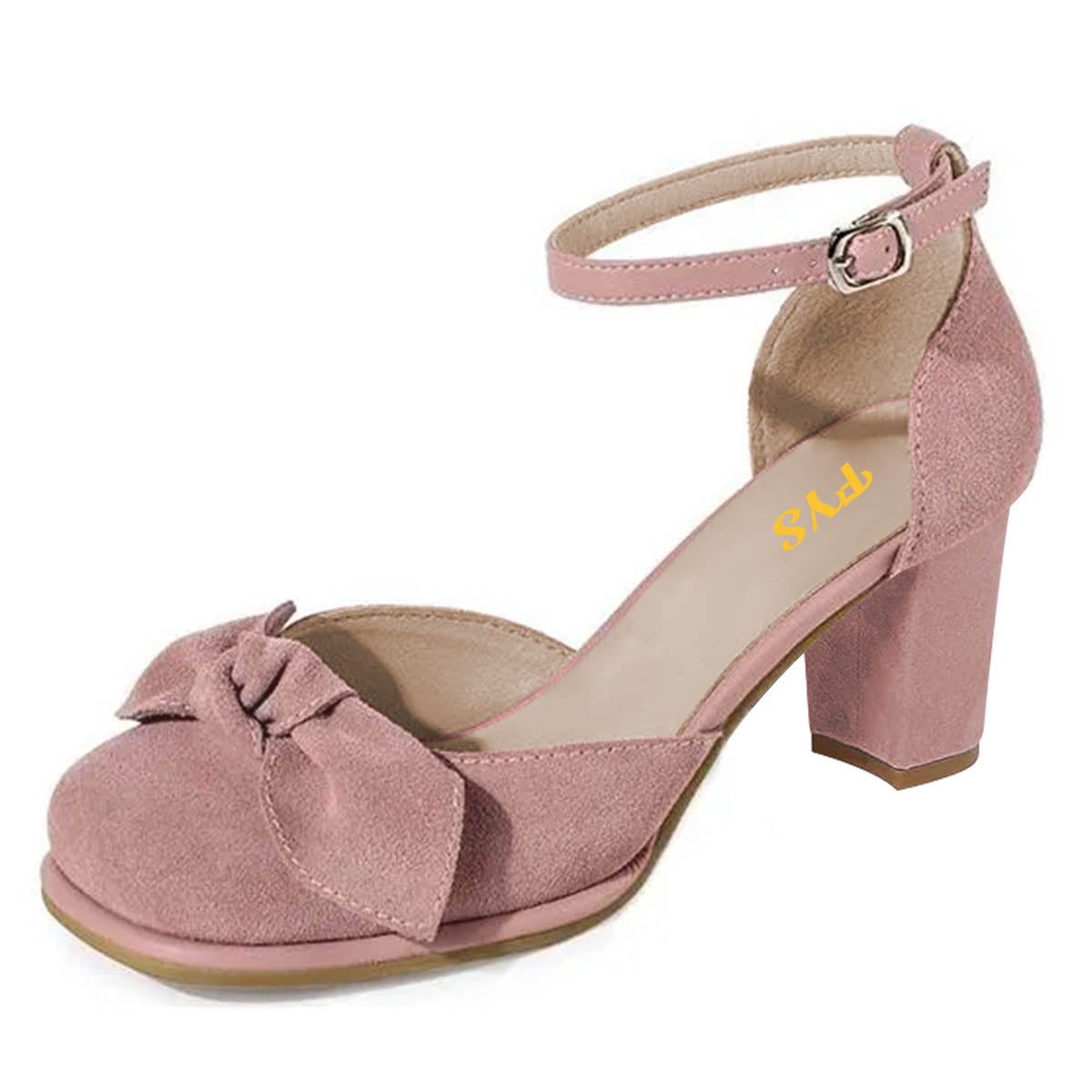 Women's Pink Square Toe Comfy Buckle Y2K Style Pumps Heels