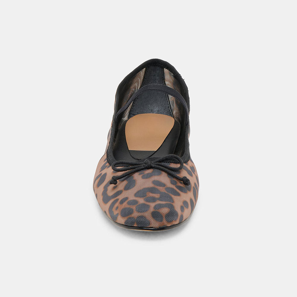 FSJ Casual Leopard Print Round Toe Mesh Flats with Bow Accent