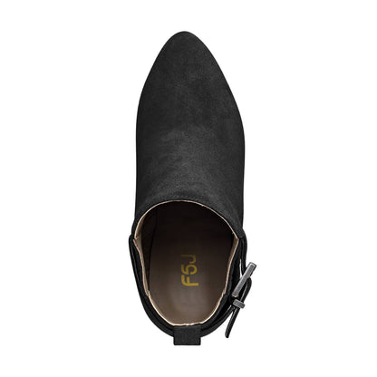 Women's Vegan Suede Almond Toe Chunky Heel Ankle Boots in Black