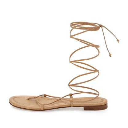 Khaki Open Toe Strappy Beach Flat Sandals for Women