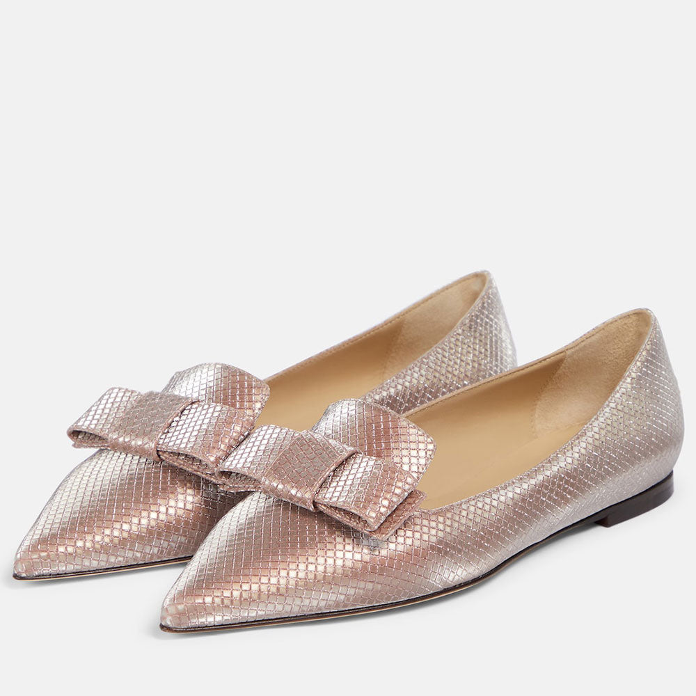Pink Textured Slip-on Women's Shoes Pointed Toe Flats with Bow
