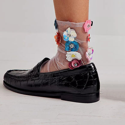 Black Croco Embossed Round-Toe Flat Penny Loafers for Women