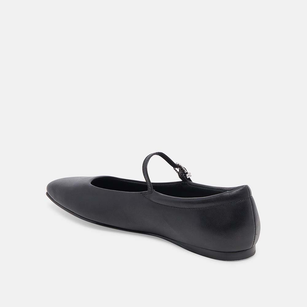 Black Vegan Leather Square Toe Buckled Mary Jane Ballet Flats