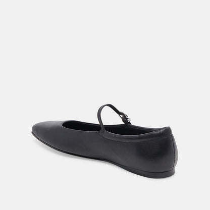 Black Vegan Leather Square Toe Buckled Mary Jane Ballet Flats