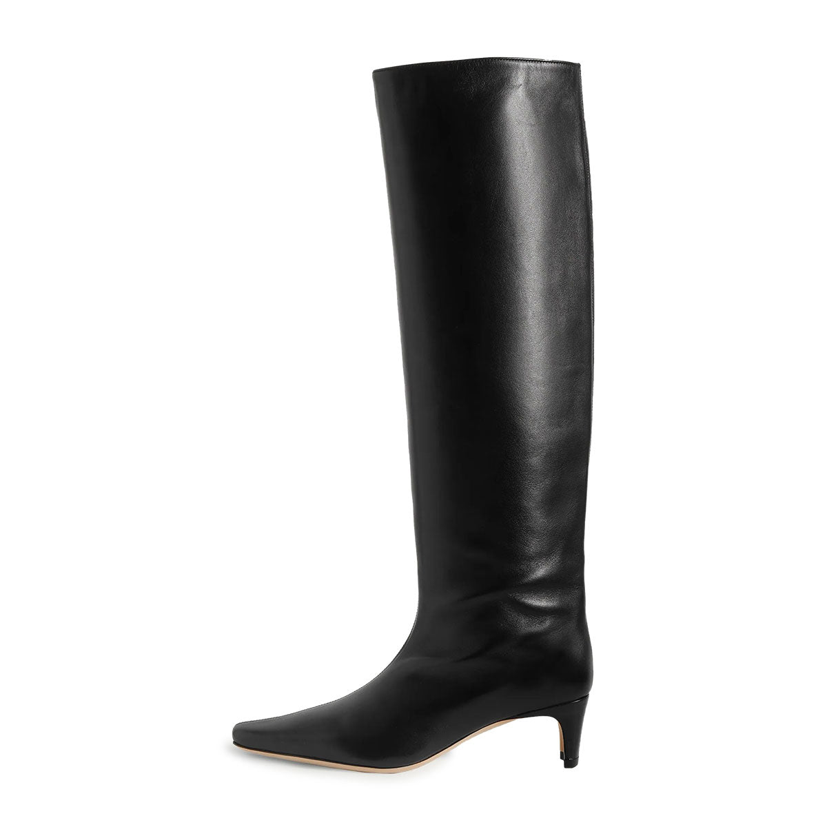 Black Vegan Leather Square Toe Chunky Heel Knee High Boots for Women