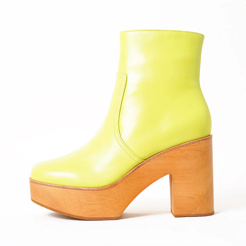 Yellow Platform Round Toe Chunky Heel Zipper Short Clog Boots