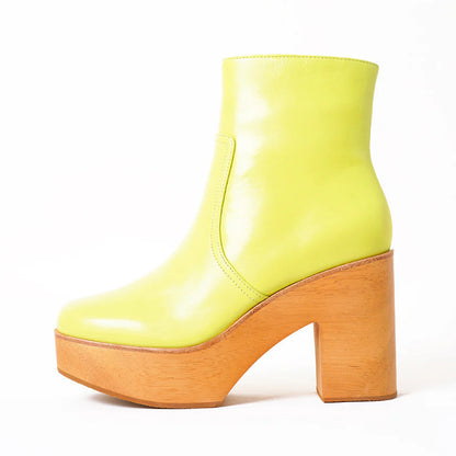 Yellow Platform Round Toe Chunky Heel Zipper Short Clog Boots