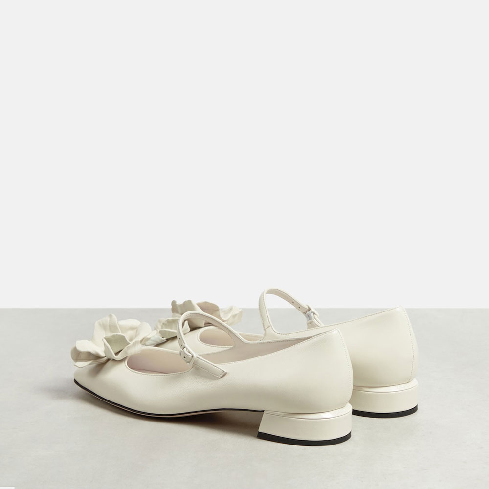 Women's White Square Toe Floral Low Block Heel Mary Jane Pumps