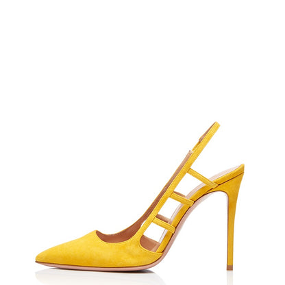 Yellow Vegan Suede Stiletto Heel Slingback Pumps