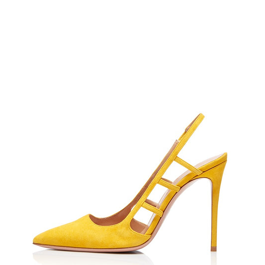 Yellow Vegan Suede Stiletto Heel Slingback Pumps