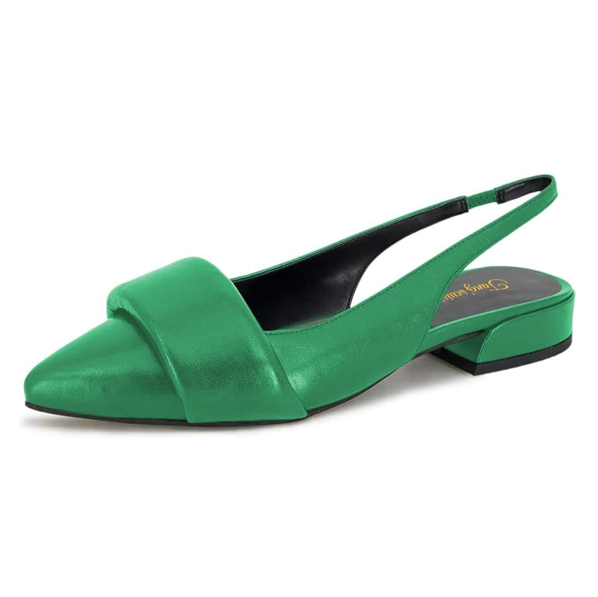 Classic Green Vegan Leather Slingback Pointed Toe Flats