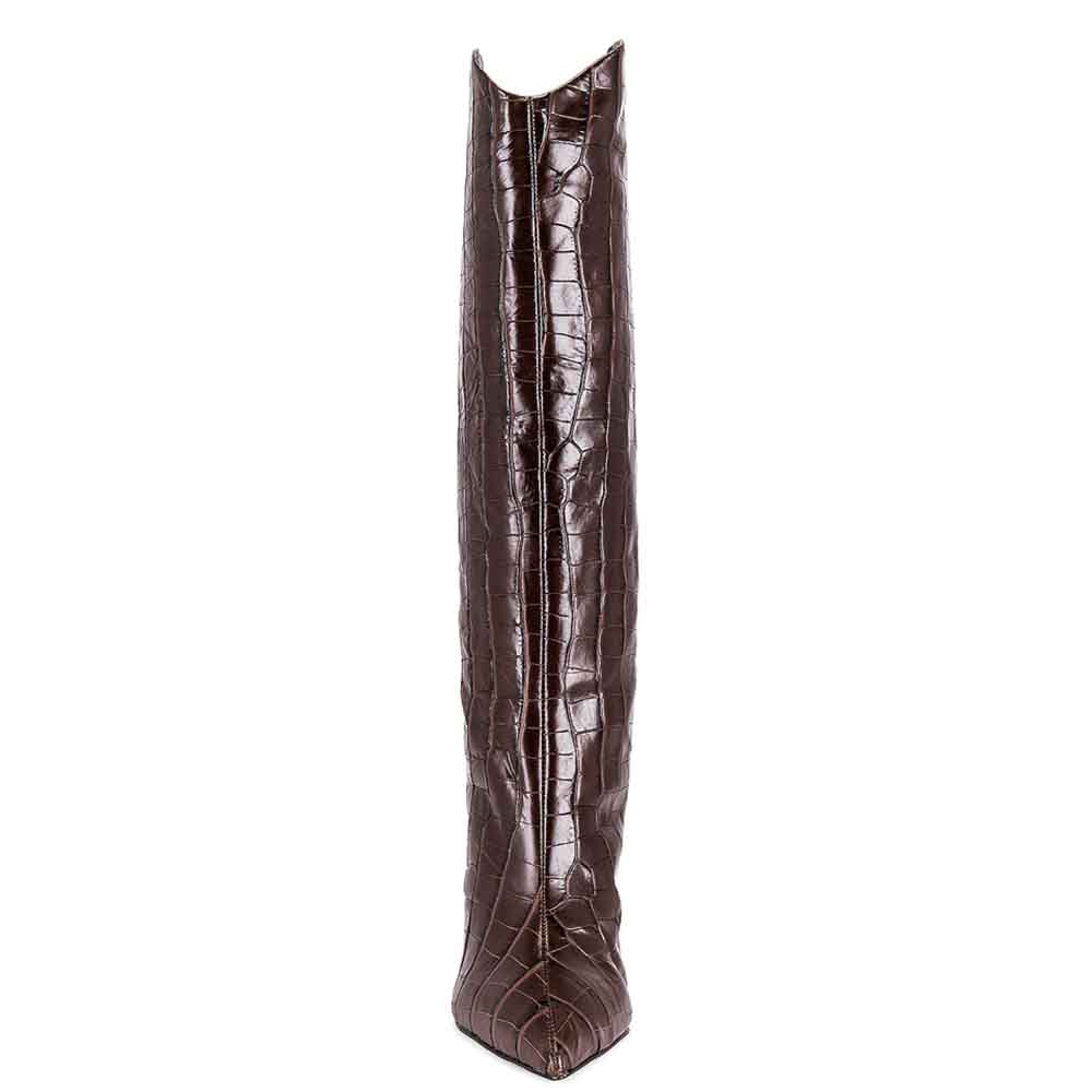 Brown Pointed Toe 3'' Stiletto Heel Wide Calf Knee High Boots