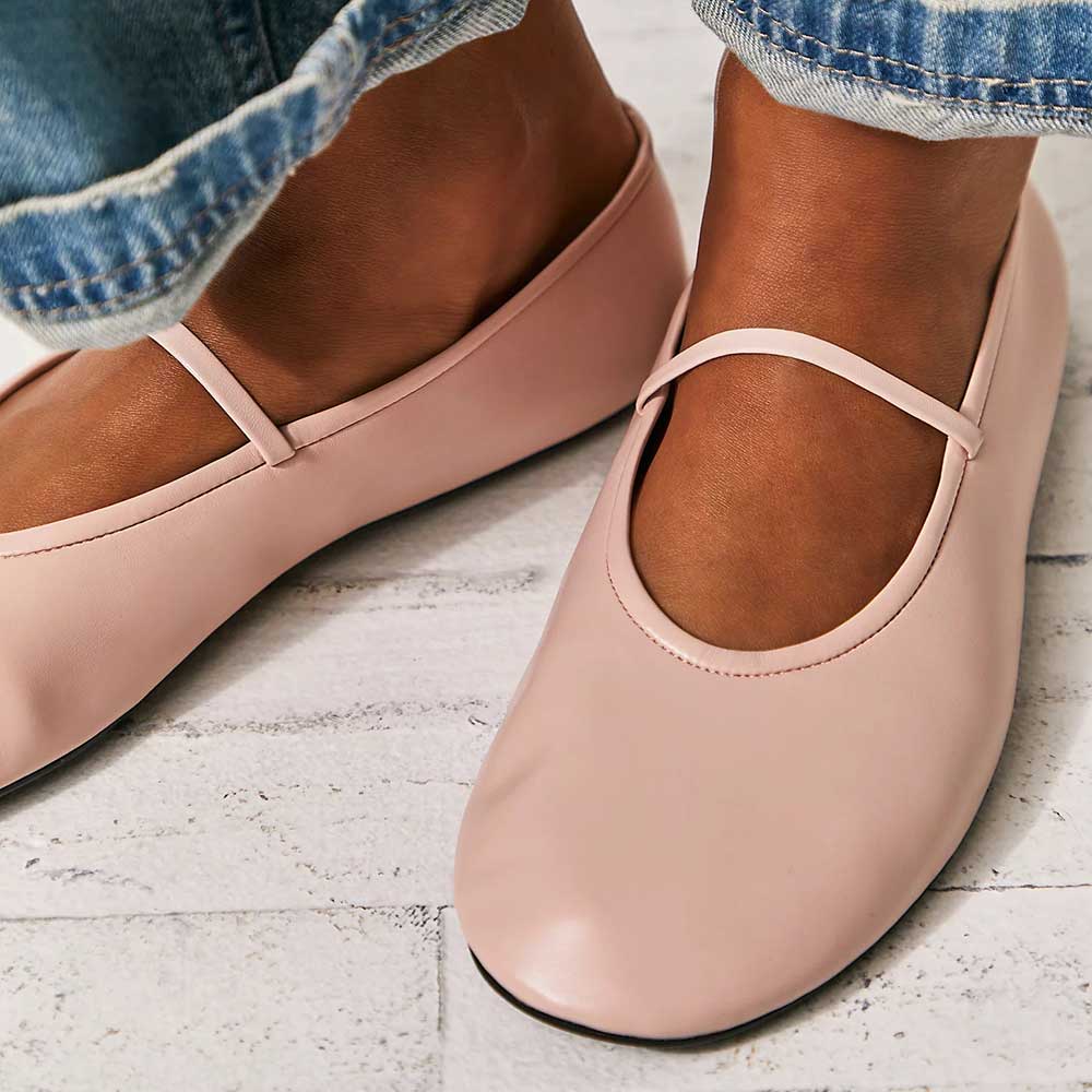 Women's Simple Pink Round Toe Vamp Strap Casual Ballet Flats