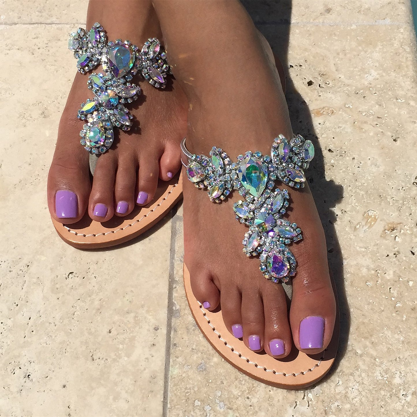 Women's Colorful Jeweled Sparkly Sandals Flat Summer Beach Flip Flops