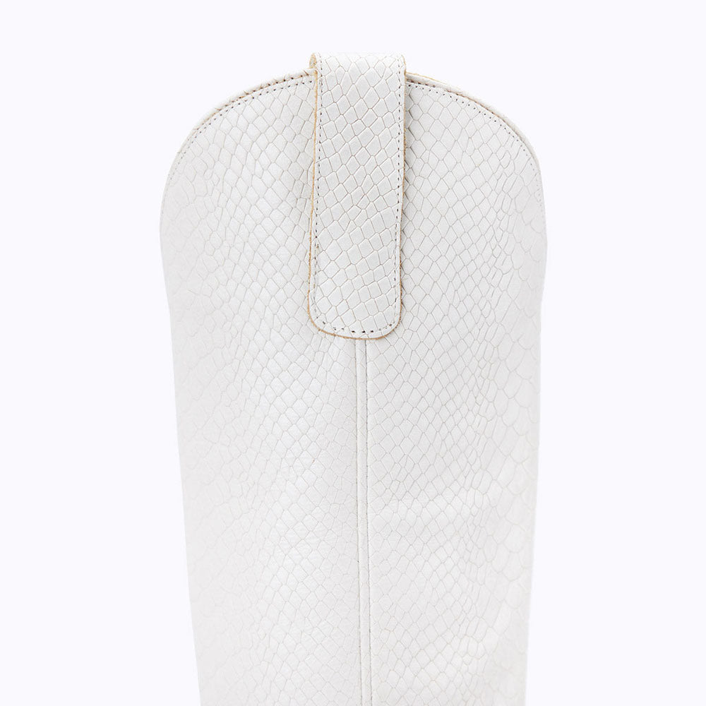 White Vegan Leather Closed Toe  Chunky Heel Knee High Boots