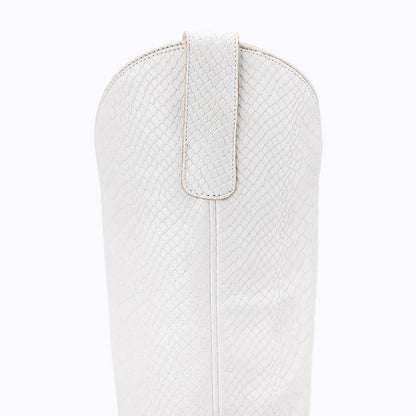 White Vegan Leather Closed Toe  Chunky Heel Knee High Boots