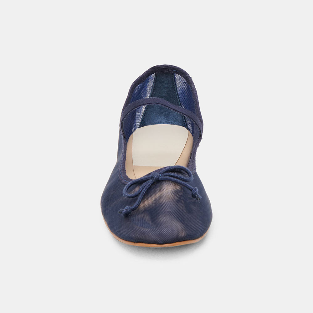 FSJ Navy Mesh Round Toe Bow Simple Ballet Flats with A Strap
