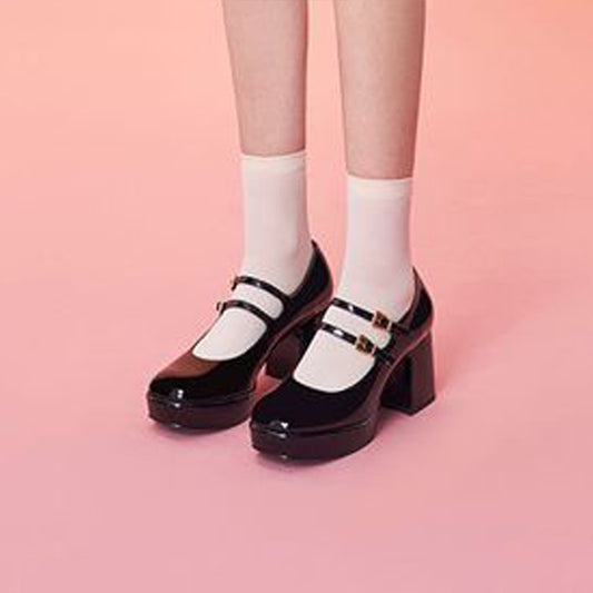 Black Patent Leather Closed Toe 3'' Chunky Heel Platform Loafers