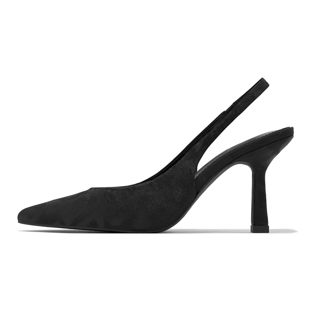 Women's Pointed Toe Flared Heel Elastic Detail Slingback Pumps