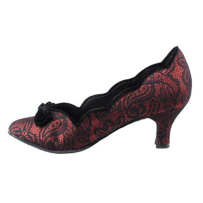 Red and Black Lace Vampire Vintage Low Heel Pumps for Halloween