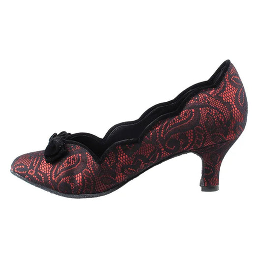 Red and Black Lace Vampire Vintage Low Heel Pumps for Halloween
