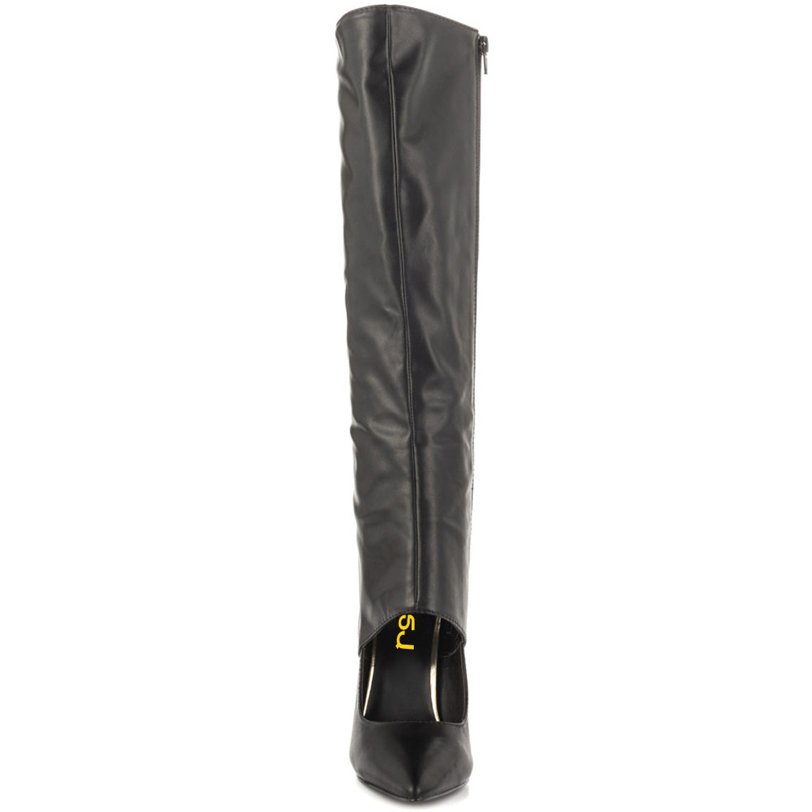 Black Sexy Cut Out Stiletto Heel Knee High Boots with Metal Chains