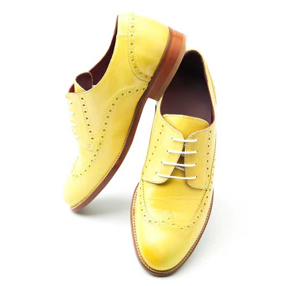 Vibrant Yellow Round Toe Brogues Flats Lace-Up Women's Oxfords