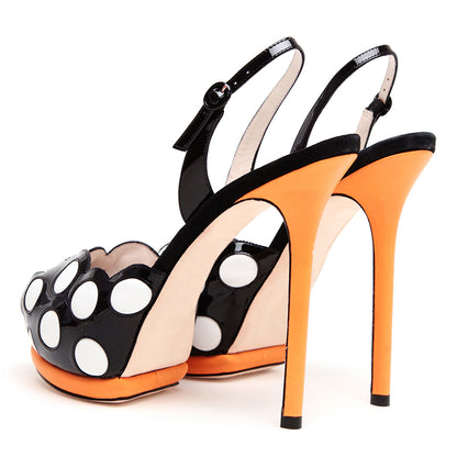 Black Peep Toe Platform Stiletto Heels Polka Dot Slingback Sandals