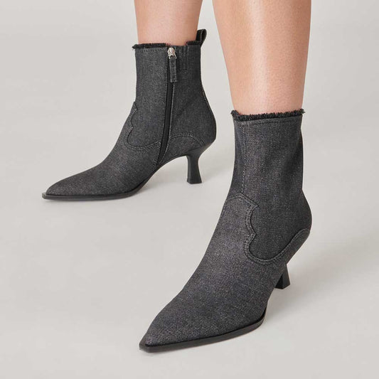 Black Vegan Leather Lace-Up Studded Back-Zip Cut Out Ankle Boots