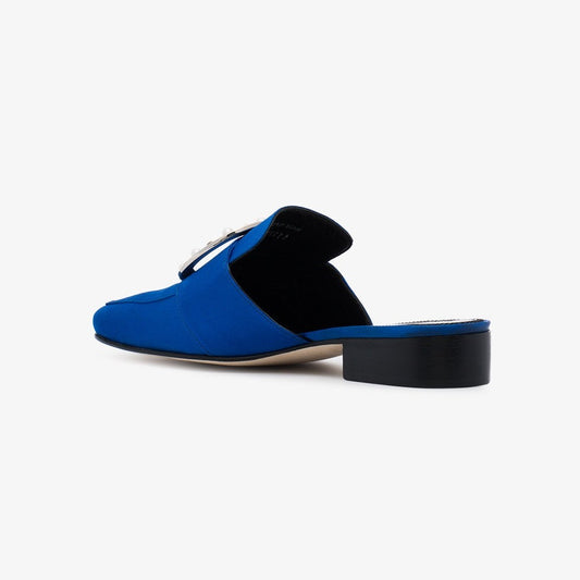 Blue Circle Buckle Rhinestone Pearl Embellished Mule Loafers