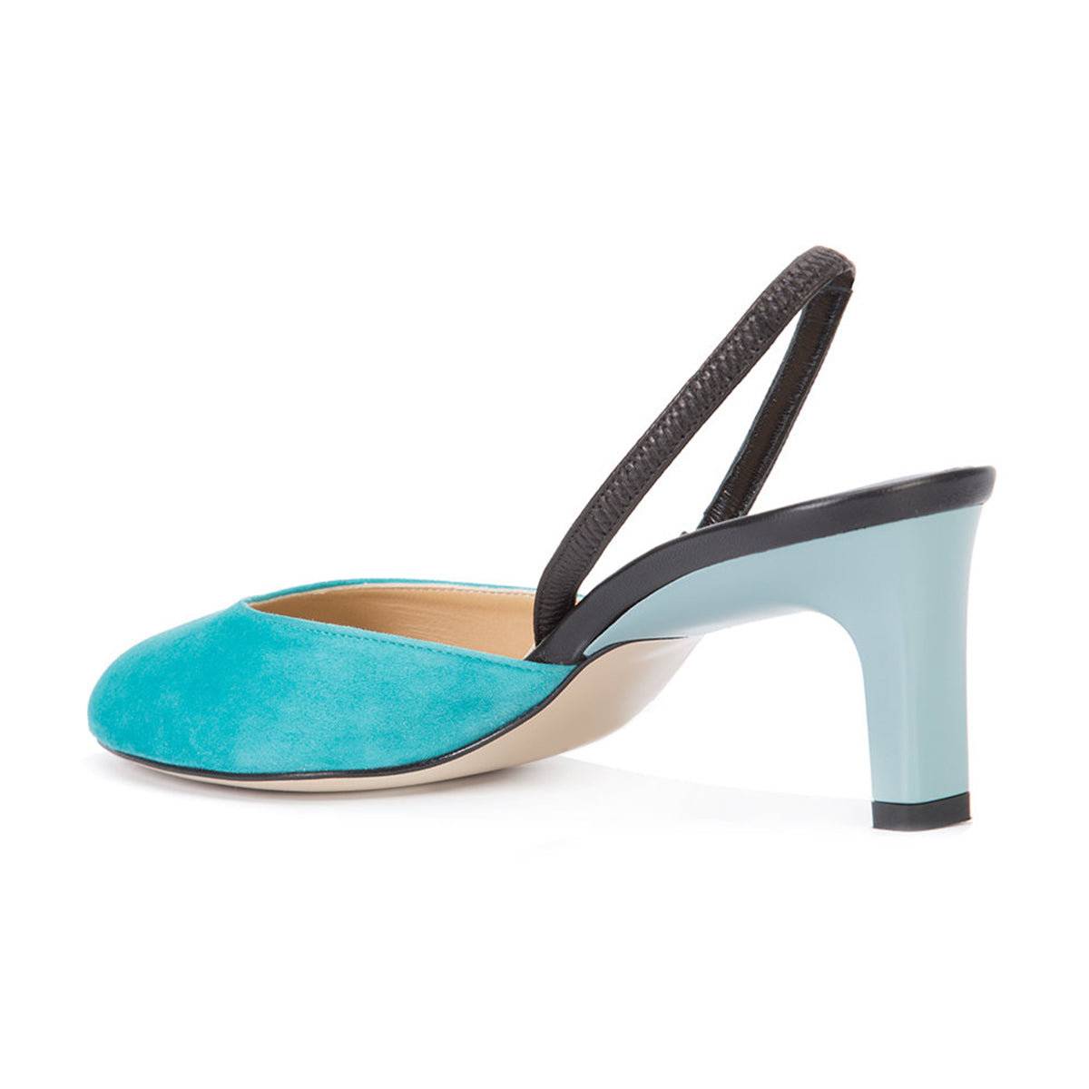 Women's Turquoise Almond Toe Chunky Heel Slingback Pumps