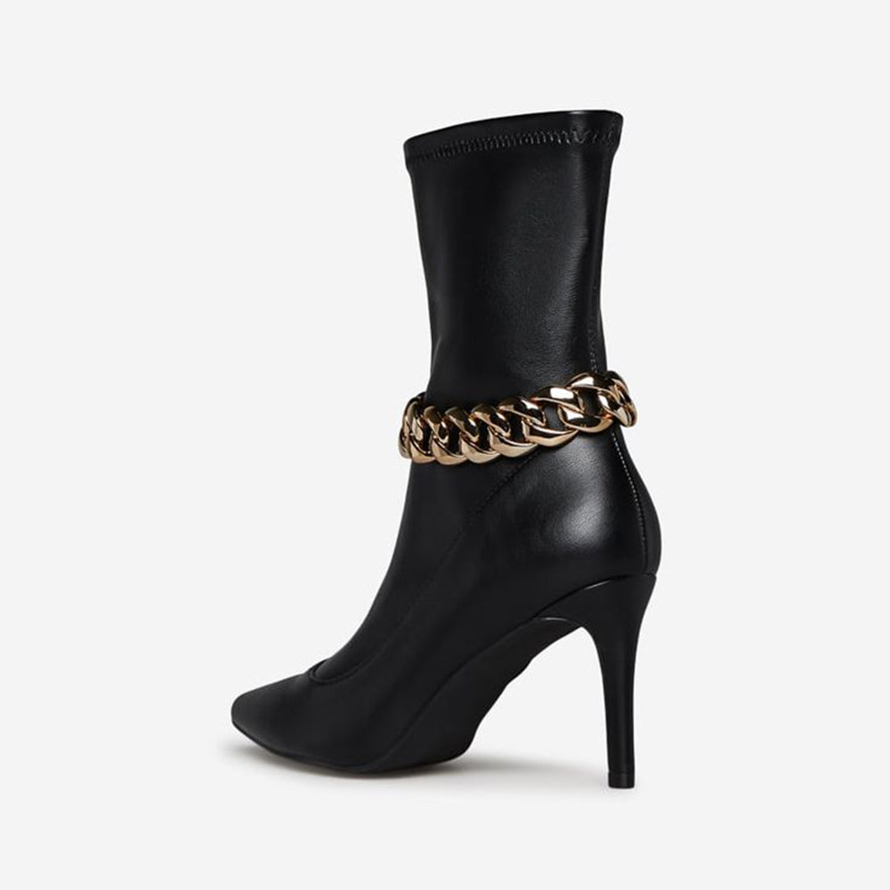 Black Vegan Leather 3'' Closed Toe Stiletto Heel Ankle Boots