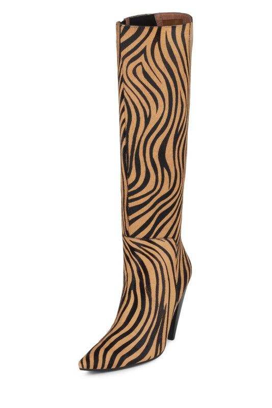 Brown and Black Zebra Fashion Boots Cone Heel Knee High Boots