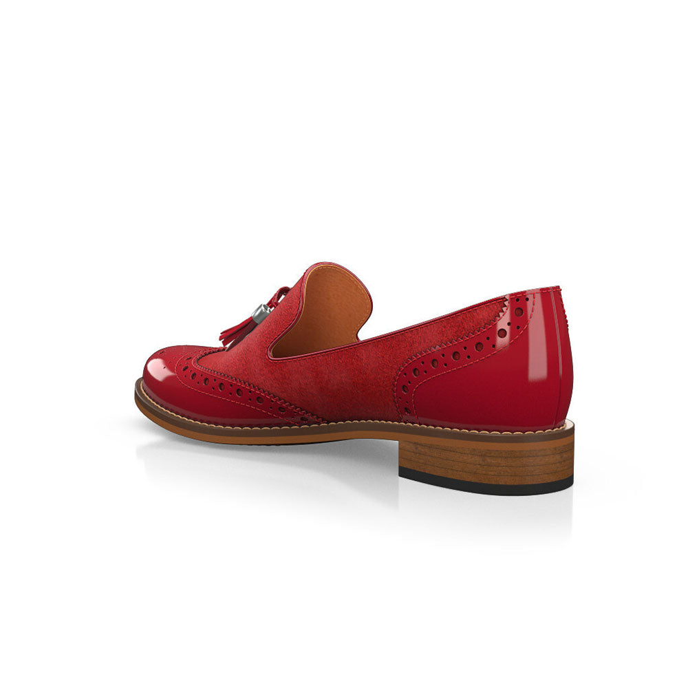 Chic Red Patent Leather Perforated Design Women's Loafers with Tassel
