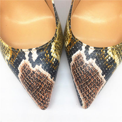 Women's Yellow Stiletto Heels Pointy Toe Python Pumps