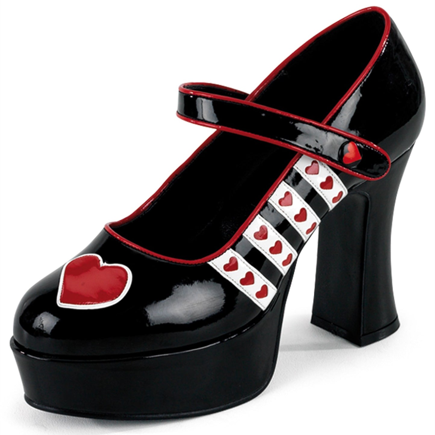 Harley Quinn Black Patent Leather Platform Mary Janes with Red Hearts