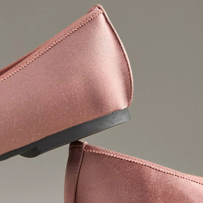 Stylish Pink Satin Glitter Cap Toe Flats with Rhinestone Bow