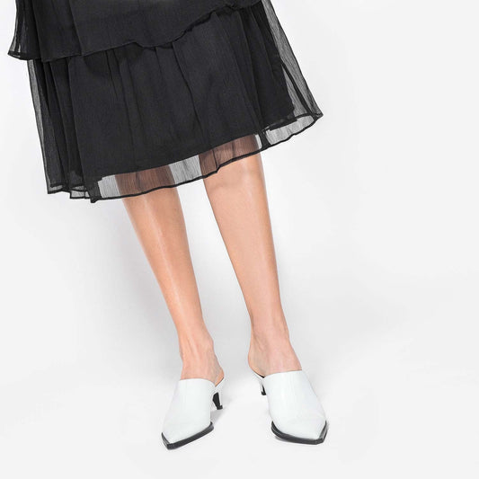 White Pointy Toe Kitten Heel Mules for Women