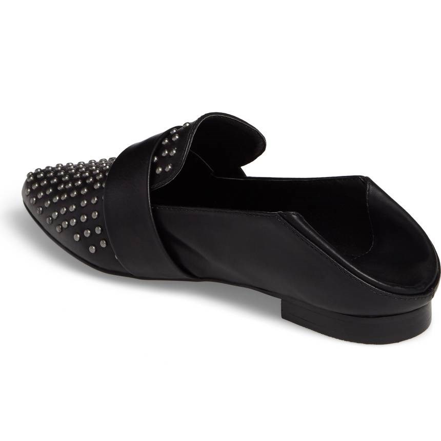 Black Pointed Toe Loafers for Women Comfortable Flats with Studs