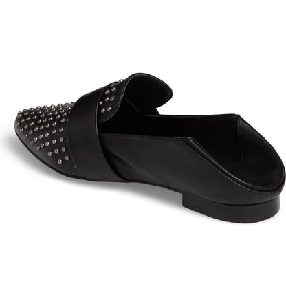 Black Pointed Toe Loafers for Women Comfortable Flats with Studs