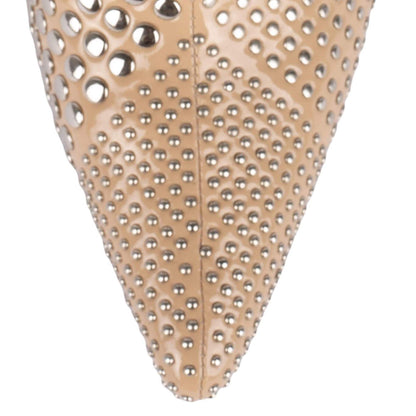 Beige Pointed Toe 4'' Stiletto Heel Studded Ankle Boots