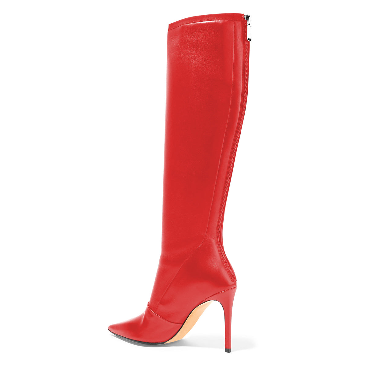 Red Pointed Toe Stiletto Heel Rear Zip Closure Women's Knee High Boots