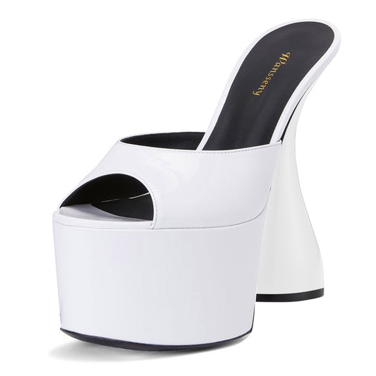 White Peep Toe Platform High Heel Mule Shoes for Women