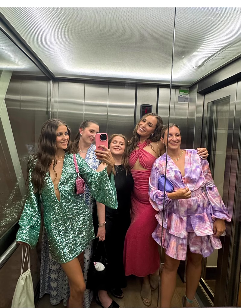 Fashion Green V-neck Sequin Design A-line Long-sleeved Women Party Dress Homecoming Dress TP3892