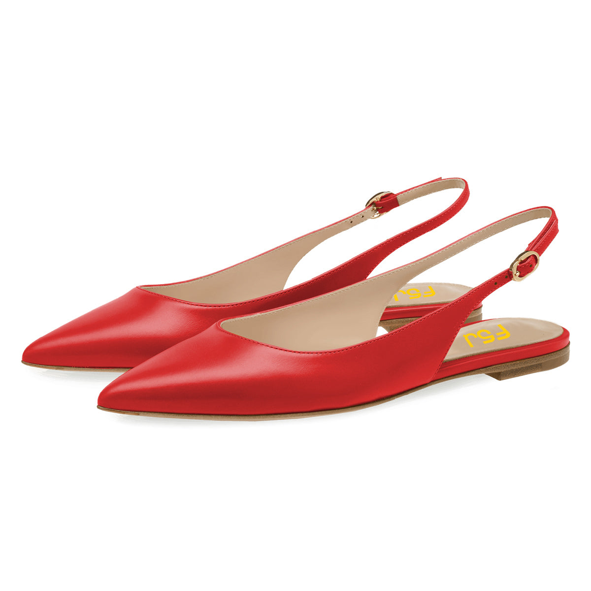Stylish Red Pointed Toe Women's Dress Flats with Buckled Slingback
