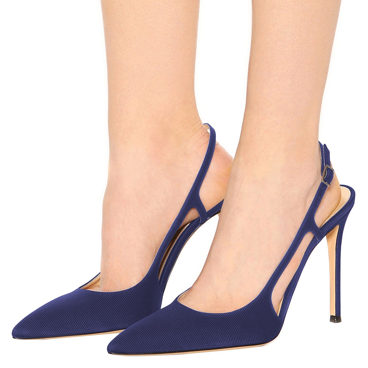 Women's Navy Pointed Toe Heels Buckle Slingback Pumps