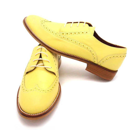 Vibrant Yellow Round Toe Brogues Flats Lace-Up Women's Oxfords
