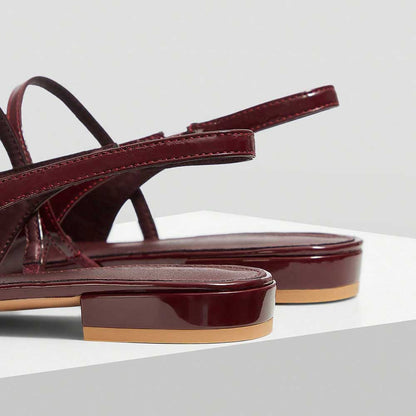 Burgundy Patent Leather Pointed Toe Flats Slingback Shoes for Women
